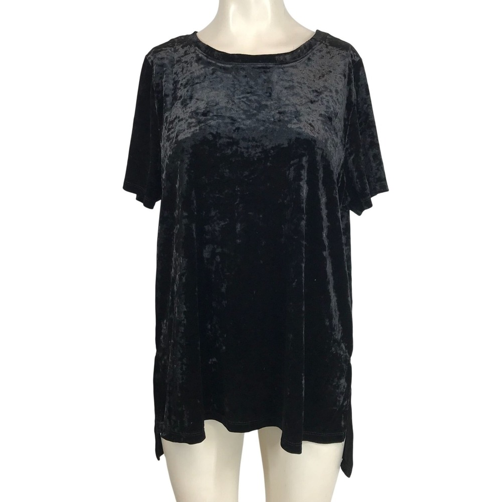 LANE BRYANT - WOMEN'S 14/16 - BLACK SHORT SLEEVE ROUND NECK HOLIDAY‎ VELOUR TOP